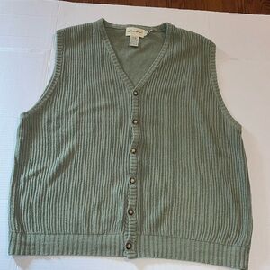 VTG-Eddie Bauer-XL-green-linen & cotton blend,button down,ribbed, cardigan vest.